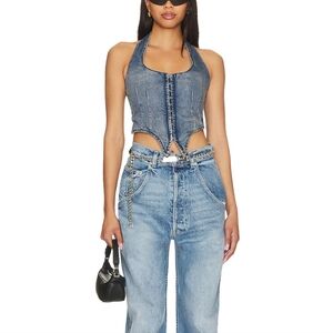Miaou | Dani Denim Corset Halter Top in Echo Denim Size Medium